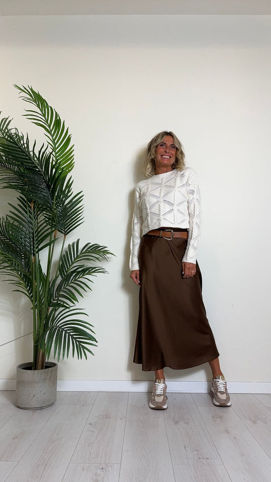 DAFNE - 0778P29 - MAGLIA MOTIVO PUNZONATO CON TRECCINE IN VISCOSA, CROPPED FIT