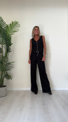 DAFNE - 205.201CP45 - COMPLETO GILET+PANTALONE LINO(55%)/VISCOSA(45%) CON CINTURA E BOTTONI A CONTRASTO
