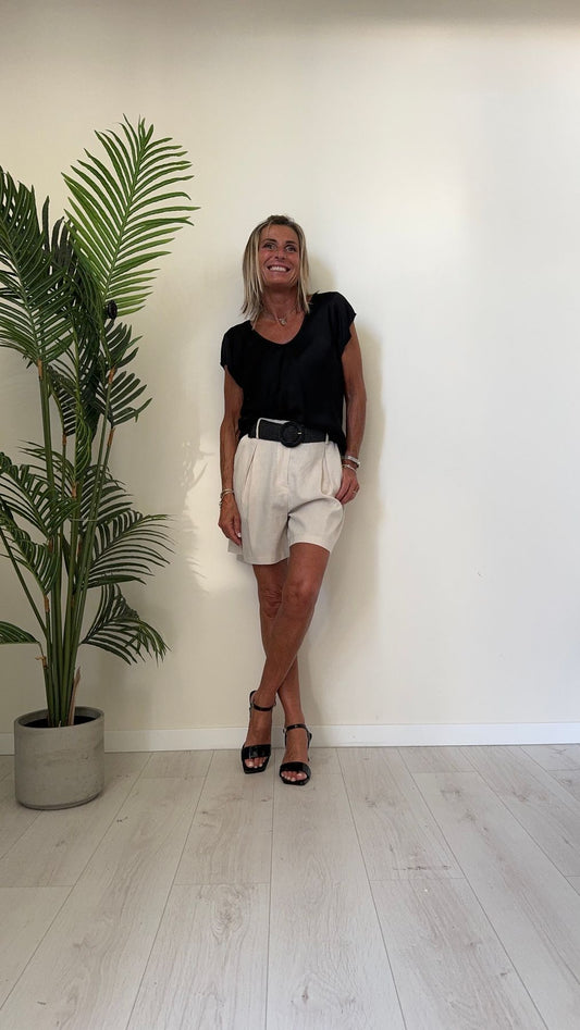 GIORGIA & JHONS - 60371SS24 - BERMUDA LINO(55%)/VISCOSA (45%) RETRO ELASTICO CON CINTURA ELASTICIZZATA