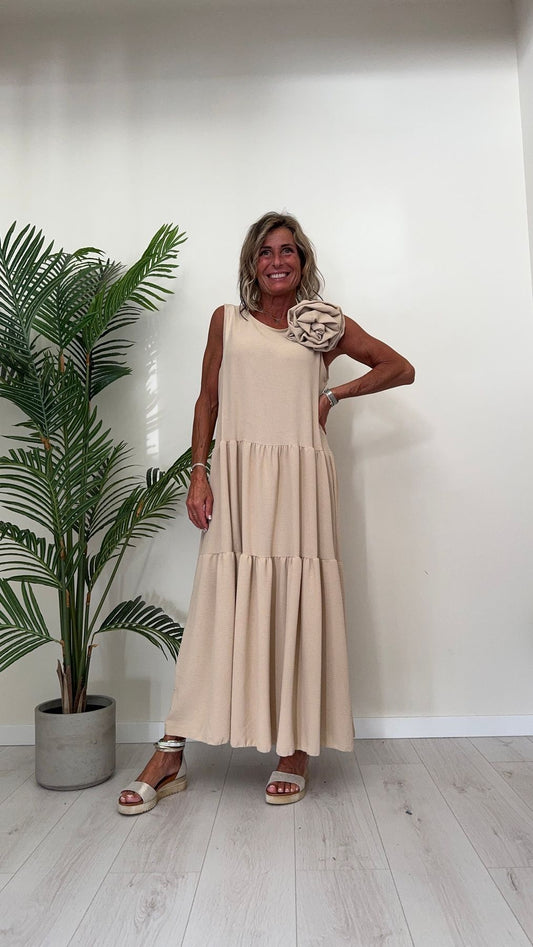 DAFNE - 35166P29 - ABITO LUNGO CREPE DI VISCOSA CON SPILLA