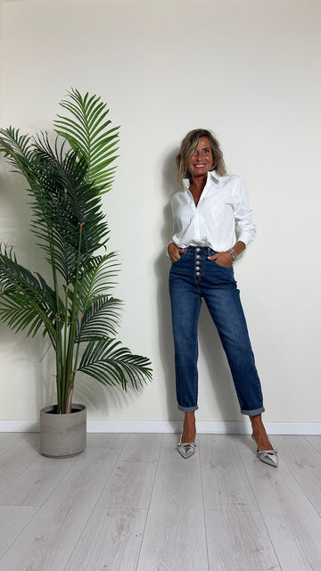 GIORGIA & JHONS - 60142FW24 - JEANS MOM FIT ALASTICIZZATO CON BOTTONI A VISTA