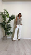 CELLOFUN - 2423P - PANTALONE CINIGLIA A PALAZZO, VITA ELASTICATA CON COULISSE