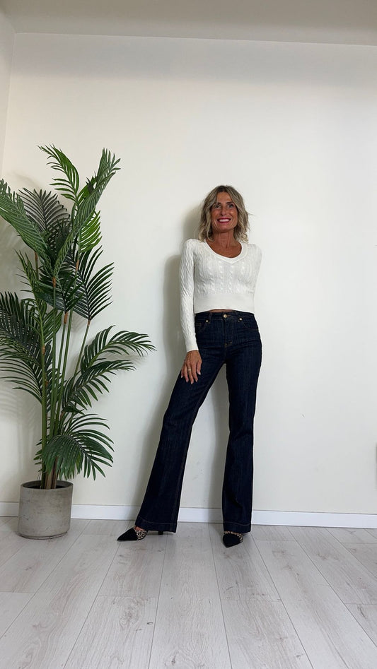 SUSYMIX - 80816BMOZZ - PNTALONE FLARE IN COTONE EFFETTO DENIM CON TASCHINE POSTERIORI DORATE