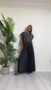 D'ELLE - I243112 - PANTALONE AMPIO, COTONE TINTO CAPO, ORLO SFRANGIATO CON CINTURINA ECO CAMOSCIO