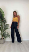 CELLOFUN - 2346P - PANTALONE COTONE A PALAZZO, ORLI E VITA SFRANGIATI