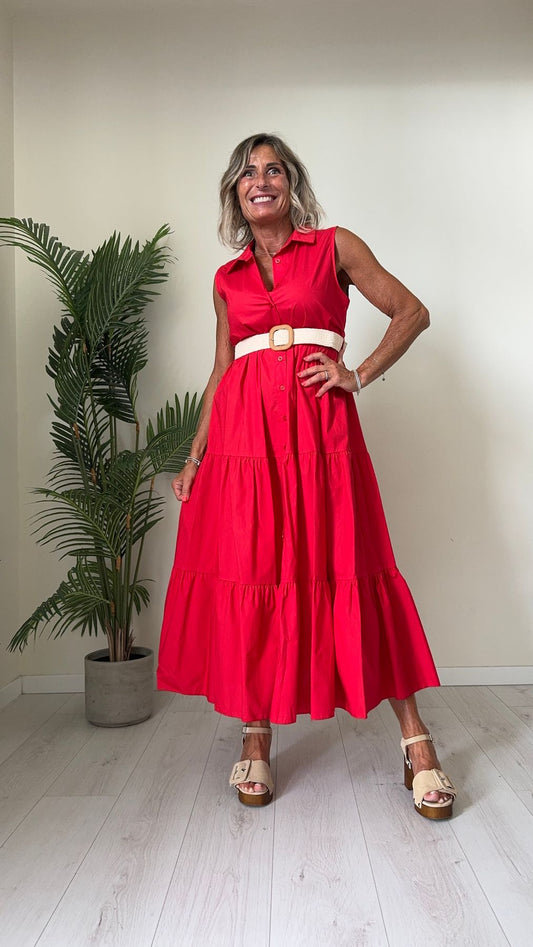 DAFNE - A9992C3P33 - ABITO CHEMISIER LUNGO SMANICATO IN POPELINE DI COTONE CON CINTURA