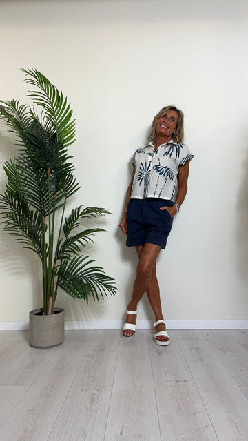 DAFNE - 4948FP23 - CAMICIA MUSSOLA DI COTONE FANTASIA PALME