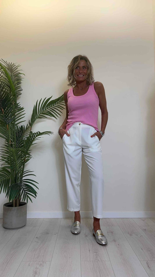 SUSYMIX - 10227 - TOP/CANOTTA A  COSTINE IN COTONE, CON STRASS