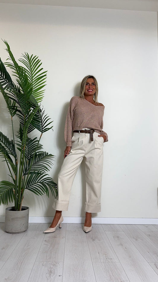 D'ELLE - RKW2404 - MAGLIA COSTA INGLESE FILO LUREX, SCOLLO A V AMPIO, VISCOSA/LANA