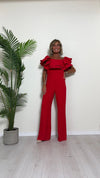 GIORGIA & JHONS - 60277SS24 - JUMPSUIT (TUTA) CADY STRAPLES CON VOLANT E ZIP ORO RETRO