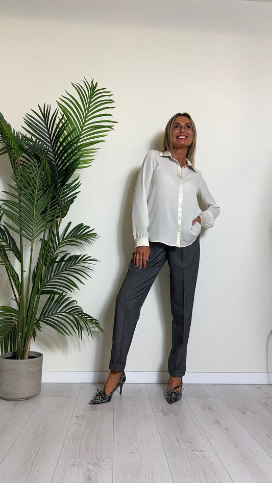 GIORGIA & JHONS - 60296FW24 - CAMICIA CREPE CON PROFILI, COLLETTO E POLSI IN RASO