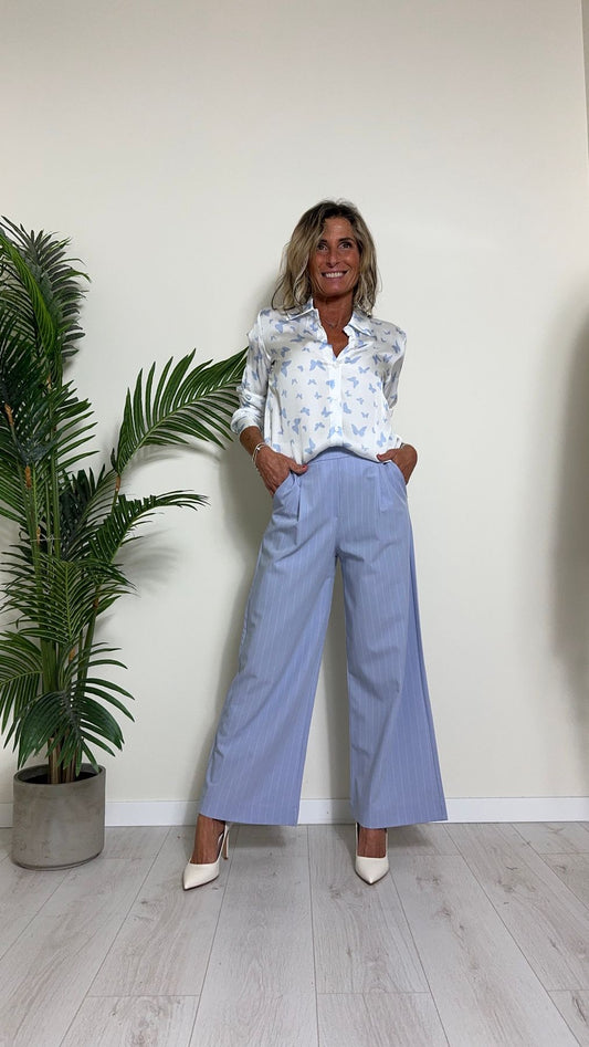 CHERRY BLUE - 2518P23 - PANTALONE POLIVISCOSA A PALAZZO GESSATO CON PINCES
