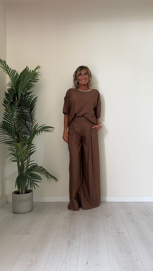 DAFNE - LD1317P22 - BLUSA AMPIA 97%VISCOSA RAMIFICATA CON LACCETTO NUCA A CONTRASTO