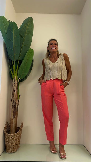 GIORGIA & JHONS - 60493SS23 - PANTALONE GAMBA DRITTA LINO/VISCOSA EL. DIETRO