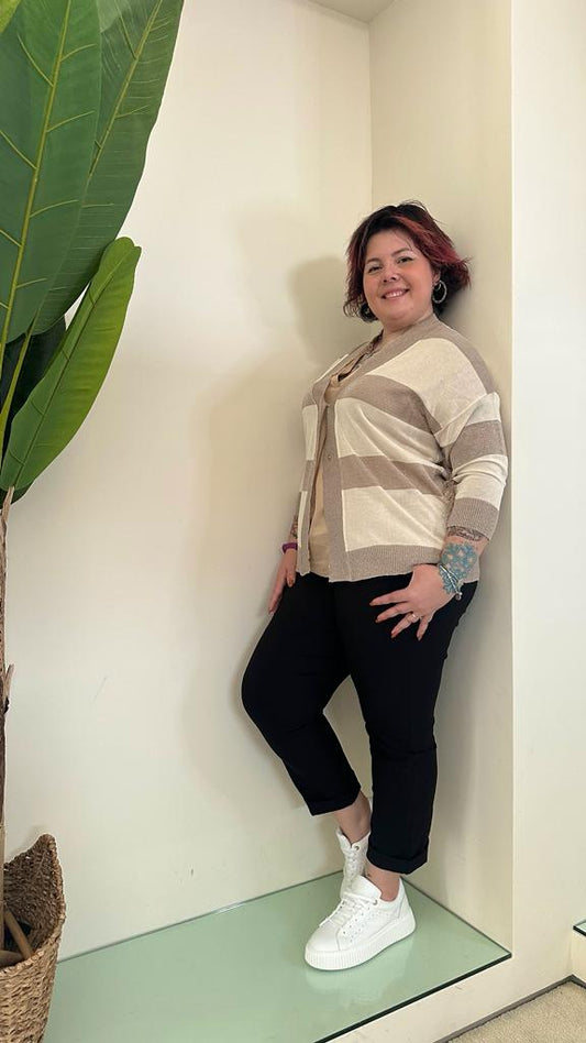 SUSYSTAR - ST23071 - CARDIGAN A RIGHE CON FRANGIA