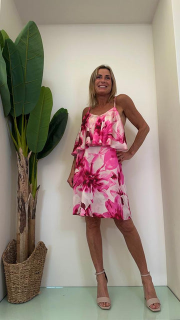 VICOLO - TE1770 - ABITO VOILE FIORI CON BALZA