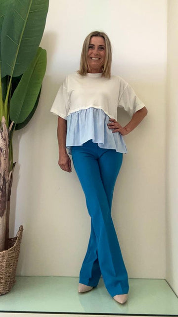 VICOLO - UE0173 - T-SHIRT CON BALZA POPELINE RIGHE