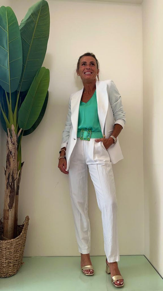 GIORGIA & JHONS - 60492SS23 - GIACCA LINO/VISCOSA 1 BOTTONE MILITARY ORO