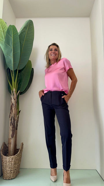 PLEASE - P493NLUISA - PANTALONE TESSUTO TECNICO SIGARETTA C/RISVOLTINO