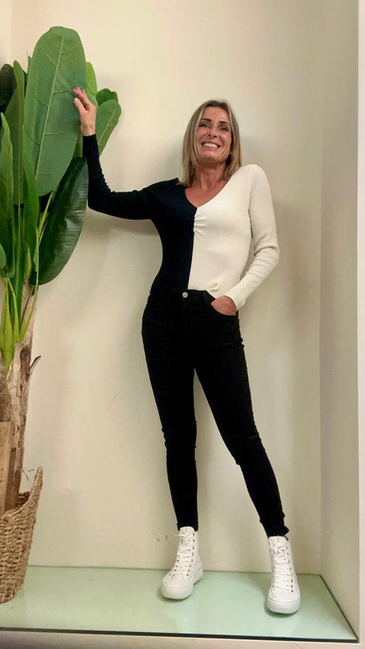 DAFNE - MA730P26 - MAGLIA COSTINE BICOLOR DOPPIO SCOLLO V