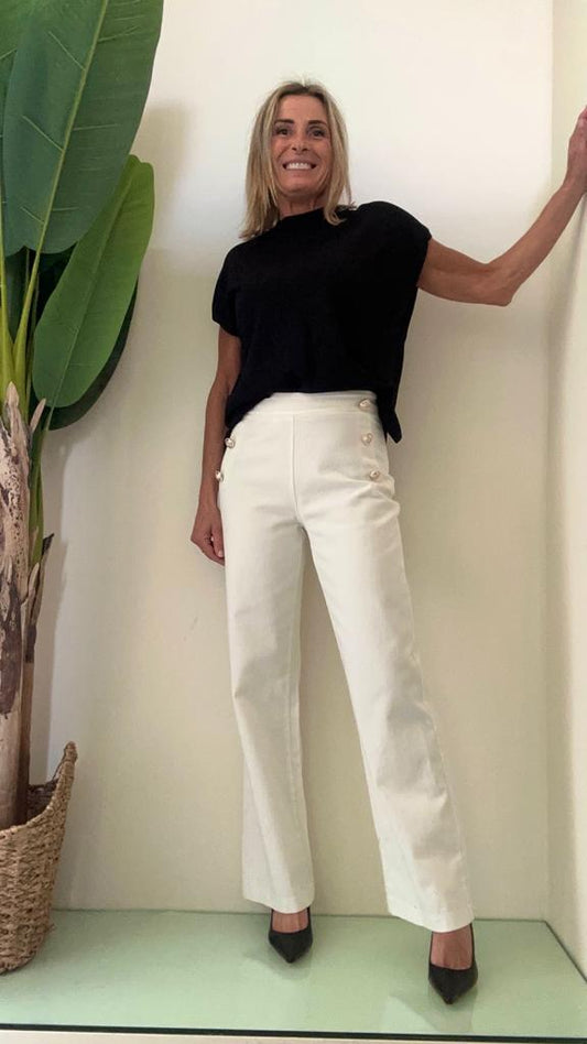 LALTERNATIVASTYLE - PA0945P28 - PANTALONE PALAZZO COTONE BOTTONI MILIARY ORO