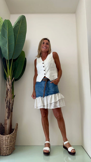 TENSIONE IN - TI1916 - GONNA DENIM CON PIZZO SANGALLO