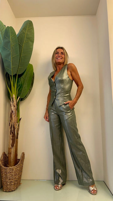 VICOLO - TE2132 - PANTALONE PALAZZO LINO/VISCOSA SPALMATA