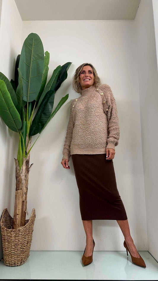 DAFNE - 134P28 - MAGLIA PULL EFFETTO BOUCLE' BOTTONI MILITARY