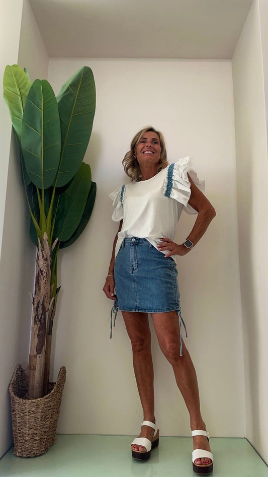 DAFNE - CHG5028P24 - GONNA CORTA DENIM LACCETTI LATERALI