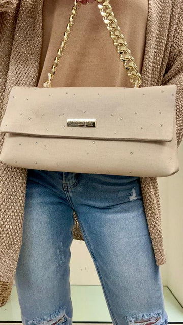 ANTONELLO SERIO - 21A80121 - CLUTCH COTONE CON SVAROWSKI TRACOLLA ORO