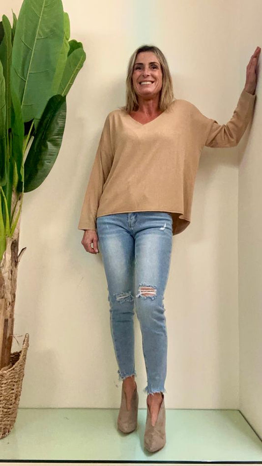 SUSYMIX - 2203S - MAGLIA MODAL SCOLLO A V AMPIO + LUNGA DIETRO