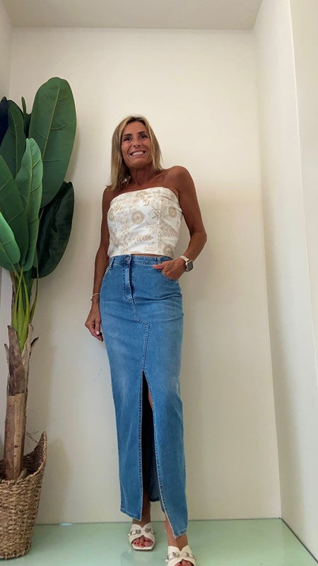 PLEASE - G5KSBQ2PCW - GONNA LUNGA SPACCO CENTRALE DENIM