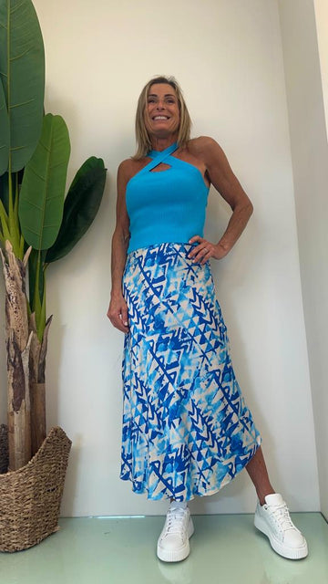 ANTONELLO SERIO - 31P83435 - GONNA VISCOSA/SETA TAGLIO SBIECO FANTASIA