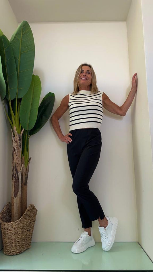 VICOLO - 22174E - MAGLIA RIGHE SMANICATA SCOLLO CRATERE