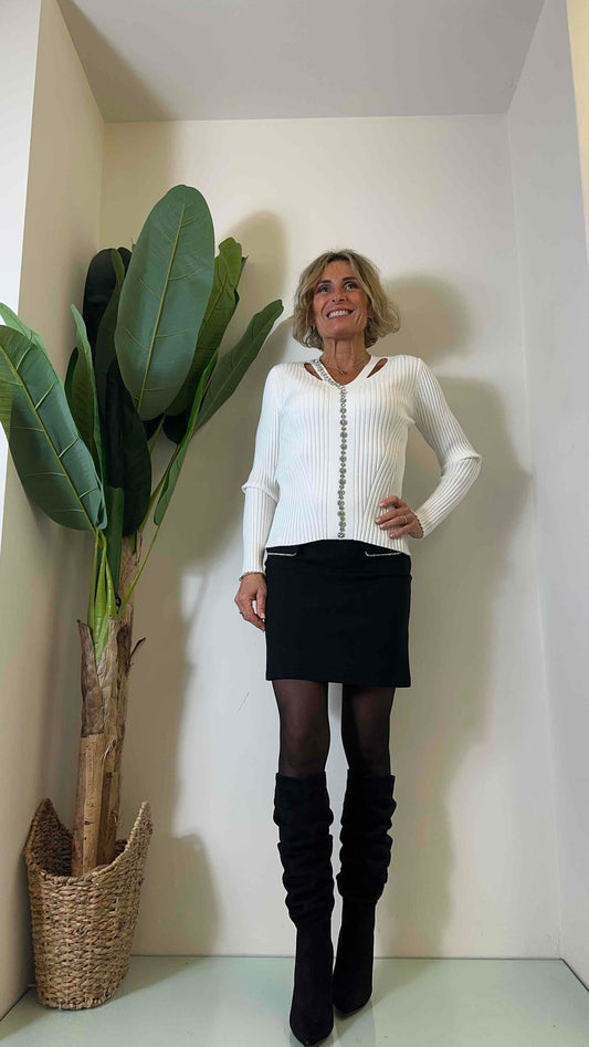 DAFNE - 98568P29 - MAGLIA VISCOSA COSTE SCOLLO A V CON APERTURE LATERALI E CRISTALLI