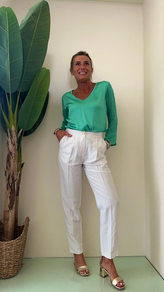 GIORGIA & JHONS - 60493SS23 - PANTALONE GAMBA DRITTA LINO/VISCOSA EL. DIETRO