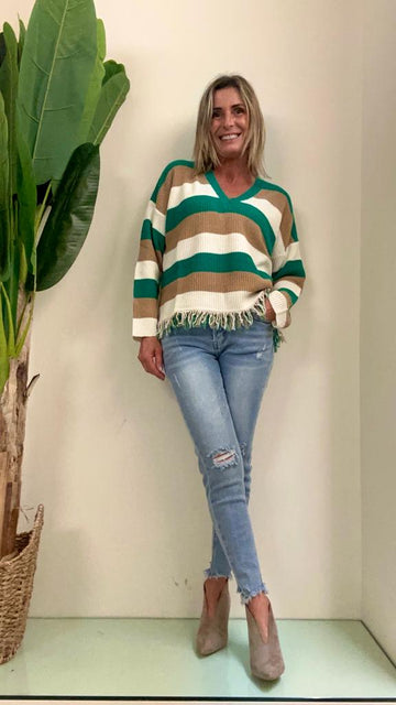 KING KONG - OP8FP21 - MAGLIA RIGHE SCOLLO V ORLO SFRANGIATO