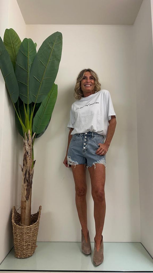 LALTERNATIVASTYLE - SH1289P20 - SHORT DENIM BOTTONI A VISTA CON ROTTURE