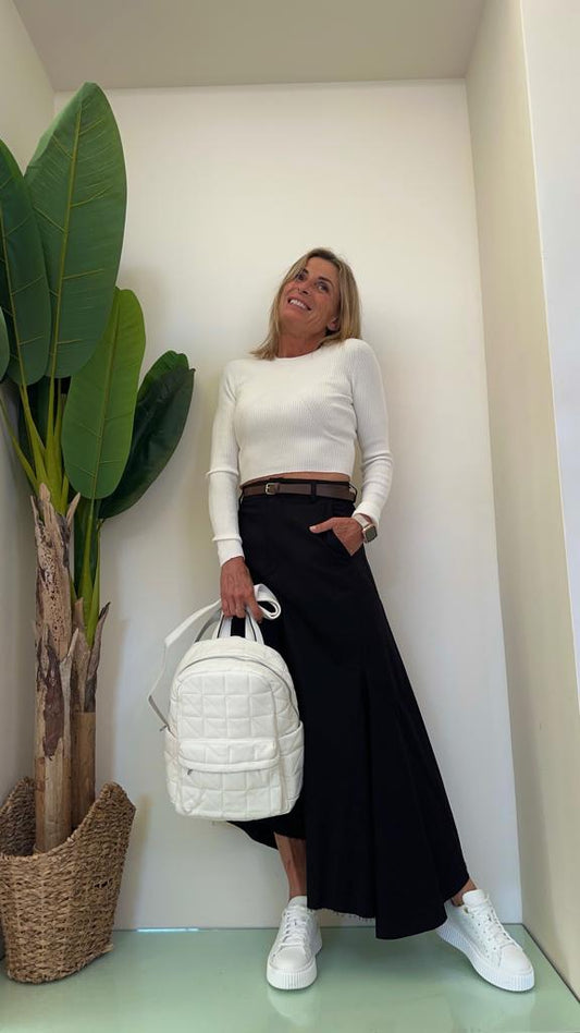 VICOLO - 22073E - MAGLIA COSTINE CROP M/LUNGA