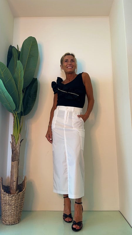 GIORGIA & JHONS - 60406SS23 - GONNA COTONE TESS. PARACADUTE LONGUETTE CON TASCHE E SPACCO