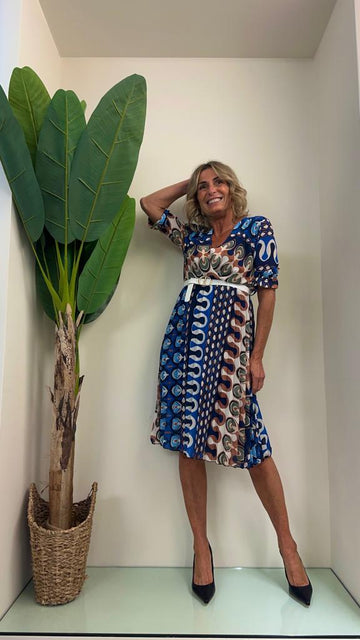 VENTISEI - 15263P28 - ABITO SCOLLO INCROCIATO MIDI FANTASIA C/CINT.