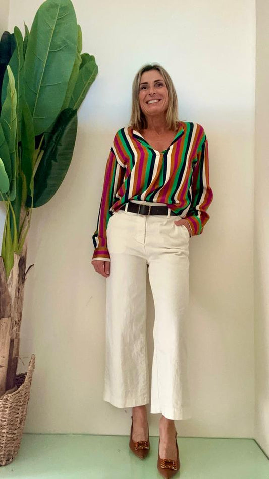 PLEASE - C0YQAV7000 - CAMICIA VISCOSA MULTICOLOR RIGHE SCOLLO A V