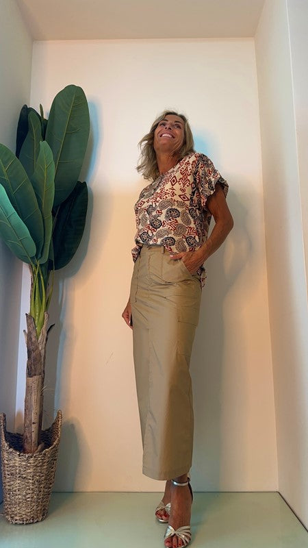 GIORGIA & JHONS - 60406SS23 - GONNA COTONE TESS. PARACADUTE LONGUETTE CON TASCHE E SPACCO