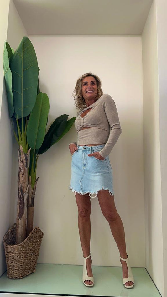 FUTURTREFASHION - H66733 - MAGLIA GLITTER CUT OUT DOPPIO RIPRESO DA LACCETTO