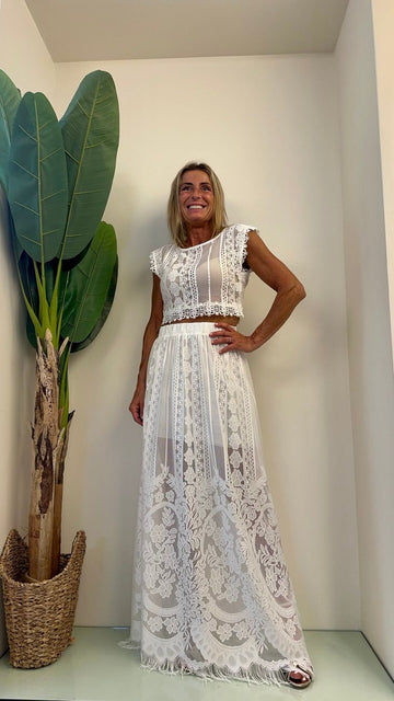 VICOLO - TE2287 - GONNA LUNGA PIZZO MACRAME' FODERATA