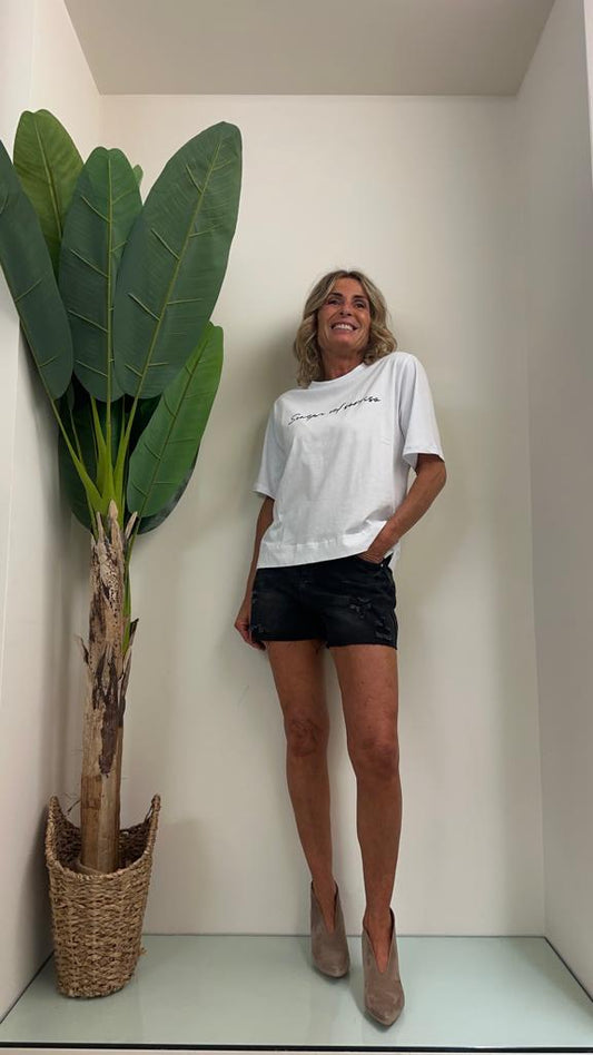 LALTERNATIVASTYLE - SH1287P20 - SHORT DENIM VITA ALTA CON ROTTURE