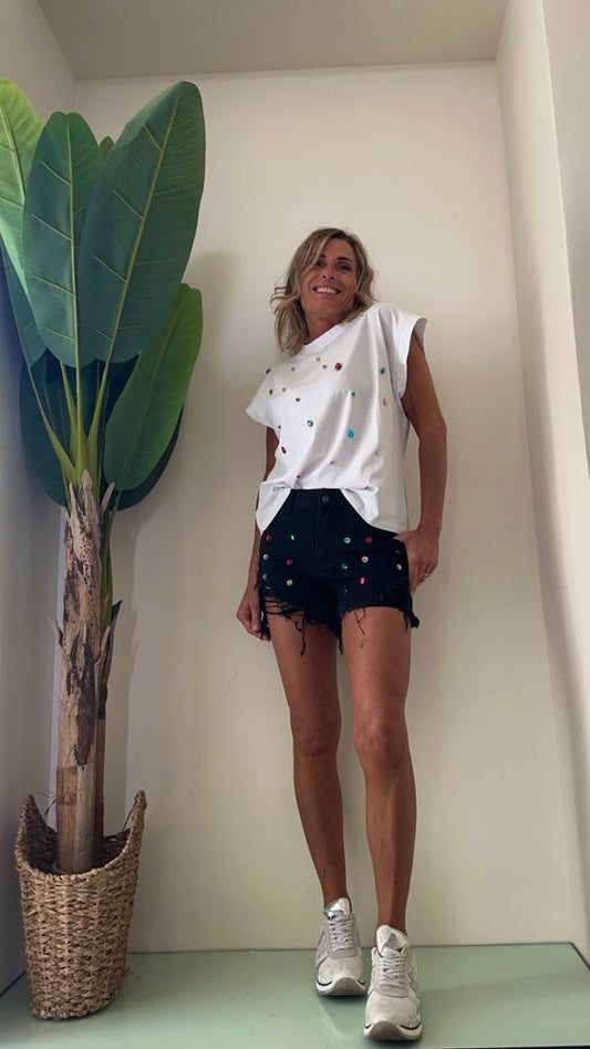 DAFNE - JK5012P25 - SHORT DENIM  CABOCHON