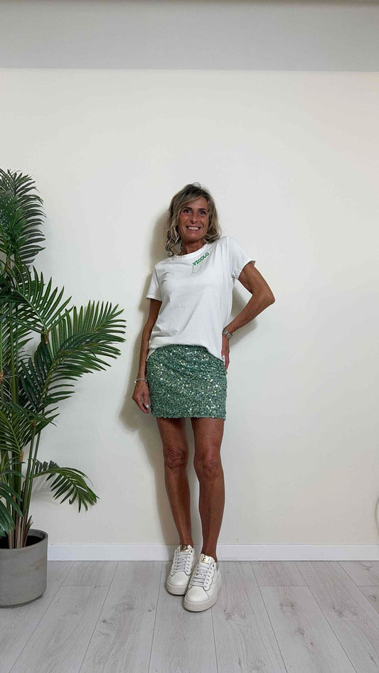 VICOLO - RB0301 - T-SHIRT RICAMO LATERALE CON CATENELLA