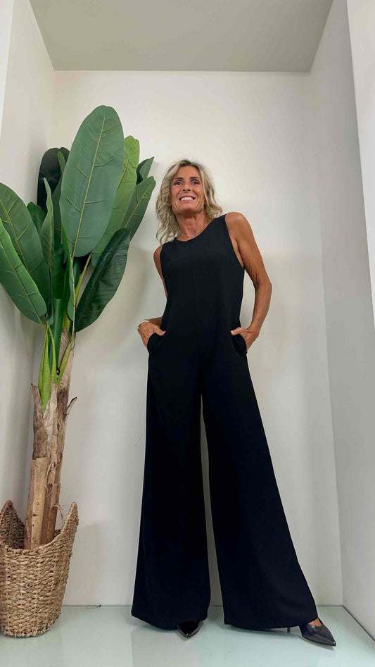 SUSYMIX - 23436 - JUMPSUIT CREPE SPALLA LARGA PALAZZO