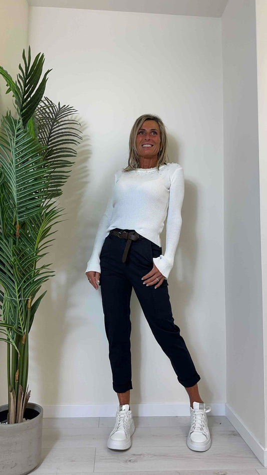 DAFNE - TC1611P26 - MAGLIA VISCOSA CSTINE CON PERLE INCASTONATE